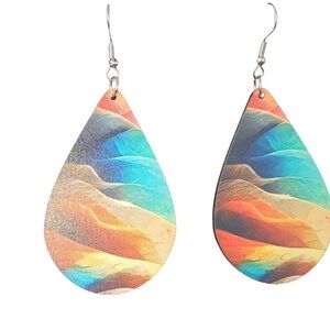 NWT BOHEMIAN MULTICOLOR WOODEN HOOK EARRINGS